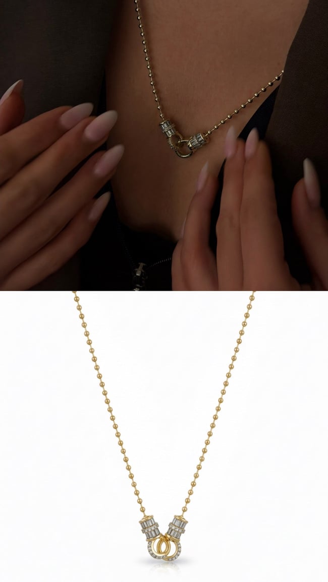 Baget Taş Detaylı Kilit Model Gold Çelik Kolye