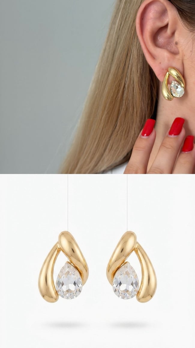 Damla Zirkon Taşlı Gold Küpe