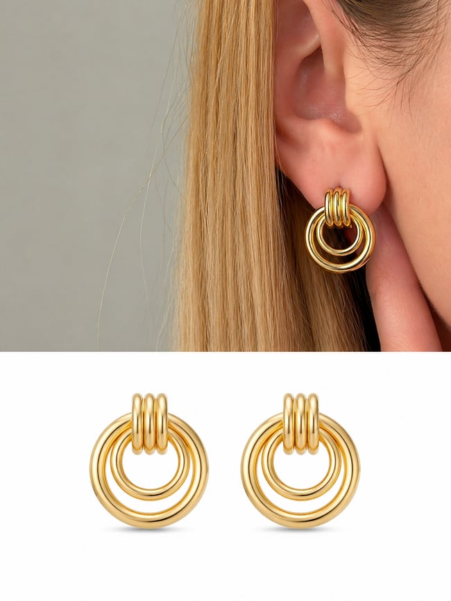 Gold Çok Halkalı Modern Kadın Küpe