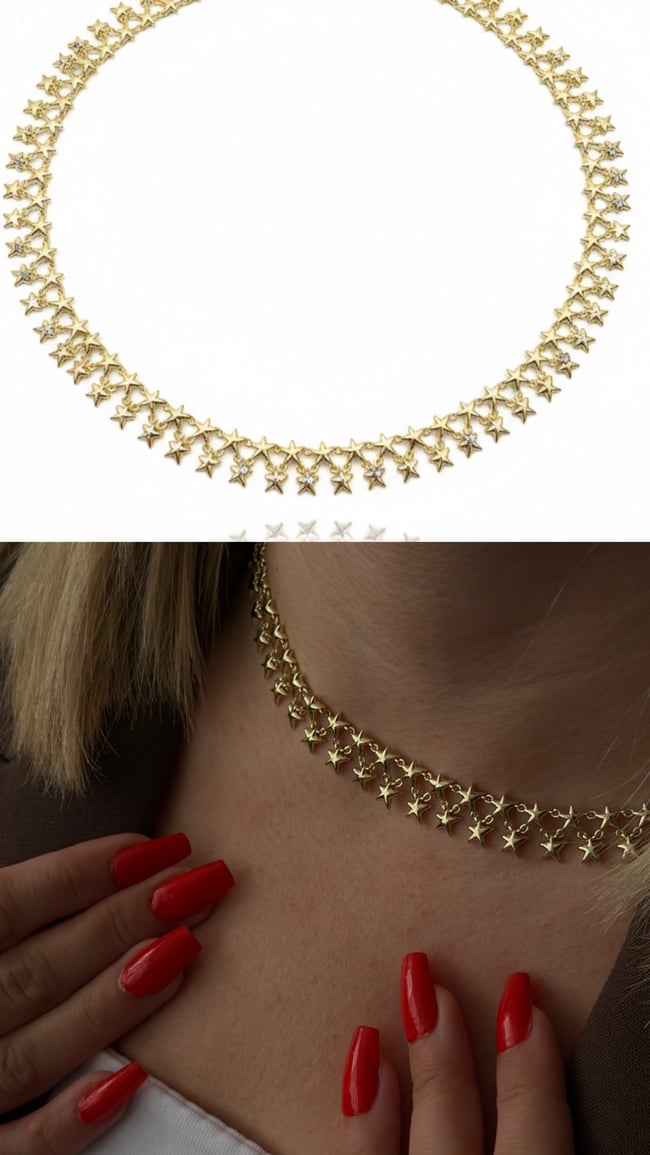 Gold Yıldız Charm Choker Kadın Kolye