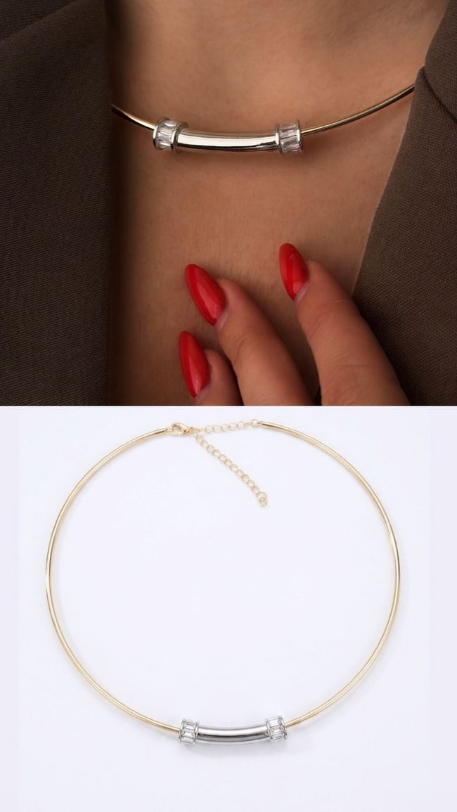 Gümüş Bar Detaylı Minimal Choker Kadın Kolye