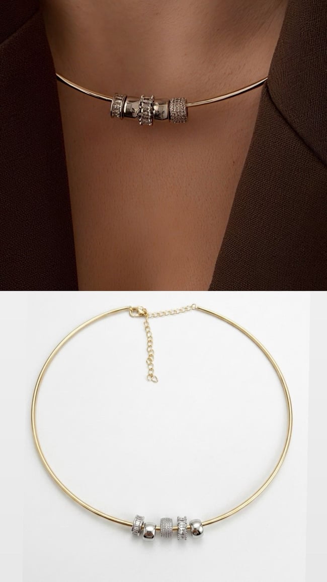 Gümüş Tonlu Işıltı Detaylı Choker Kadın Kolye