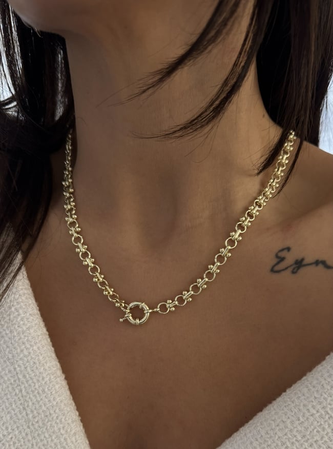 Halka Kilit Detaylı Boncuk Zincir Gold Kolye