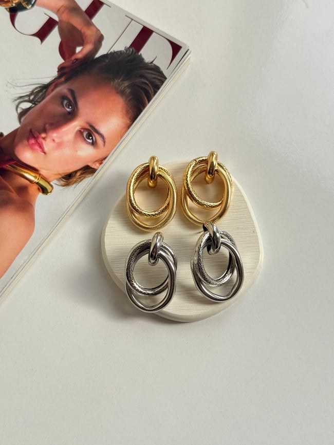 İç İçe Oval Halka Gold Kadın Küpe 