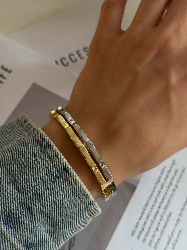 İkili Geometrik Gold Silver Kadın Bileklik 