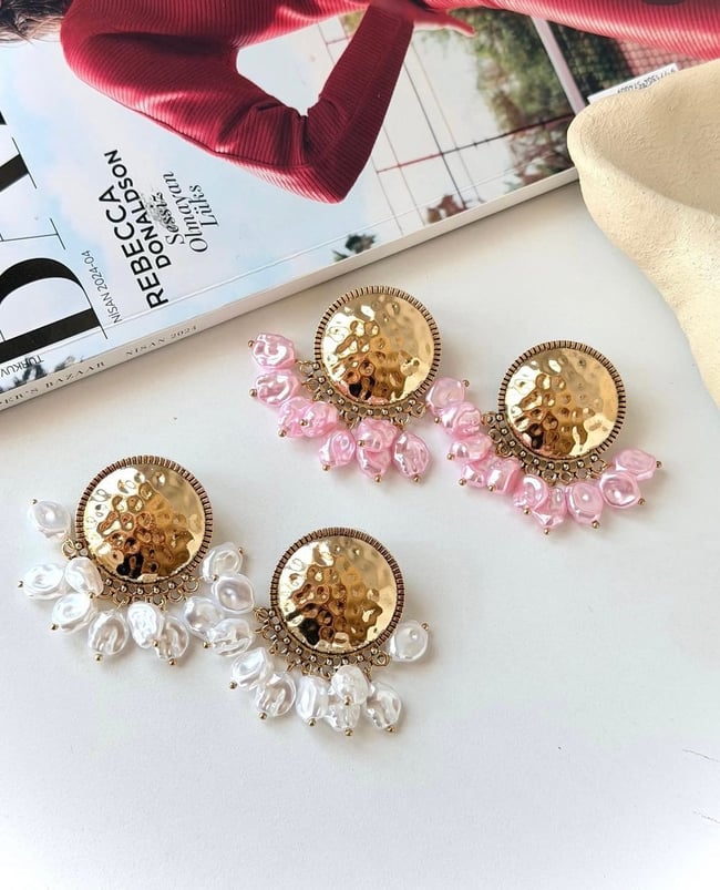 İnci Esintisi Gold Küpe