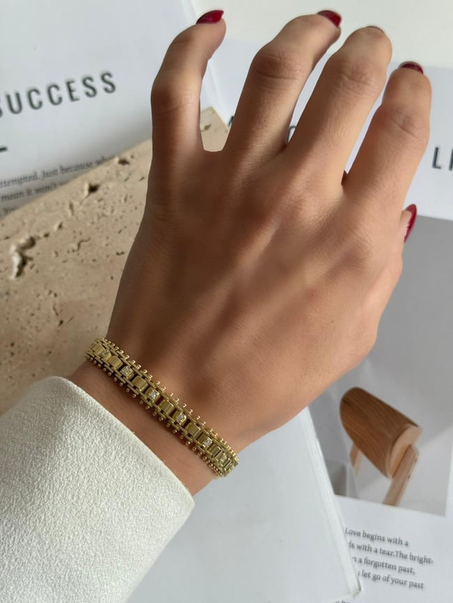 Işıltılı Gold Geometrik Bileklik