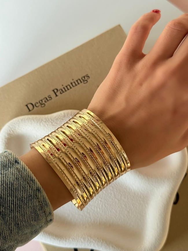 Işıltılı İnce Şerit Gold Kelepçe Bileklik