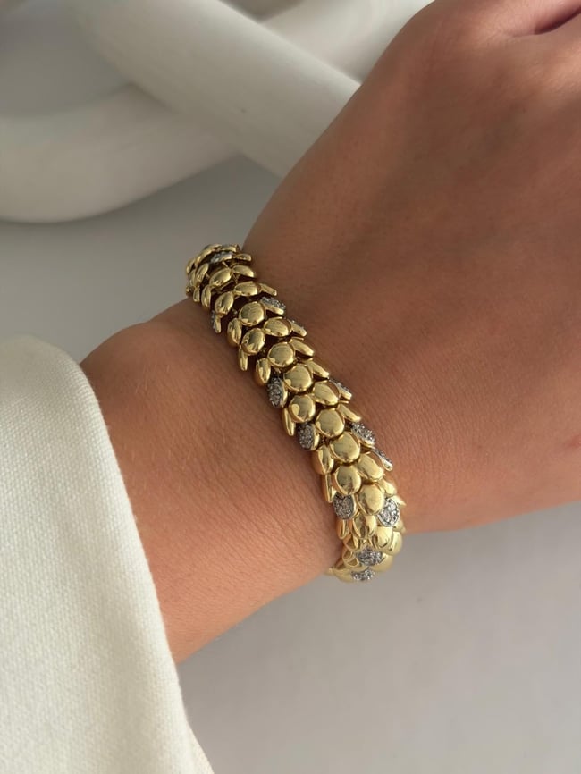 İtalyan Model Taş Detaylı Gold Bileklik