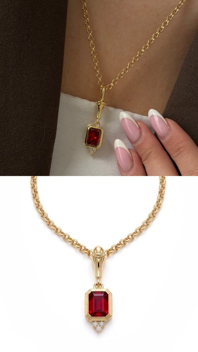 Kırmızı Taş Detaylı Vintage Şıklık Altın Kaplama Kolye