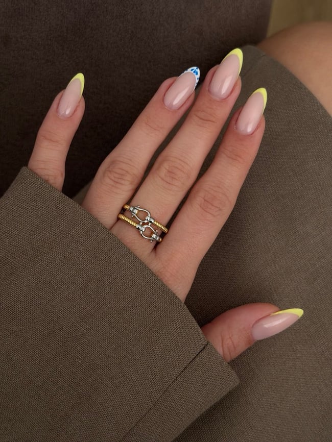 Limon Detaylı Nude French Zarafet Yüzük Seti