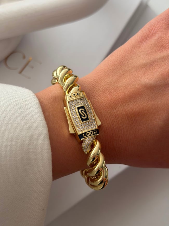 Loop Gold Zirkon Taşlı Kalın Zincir Bileklik