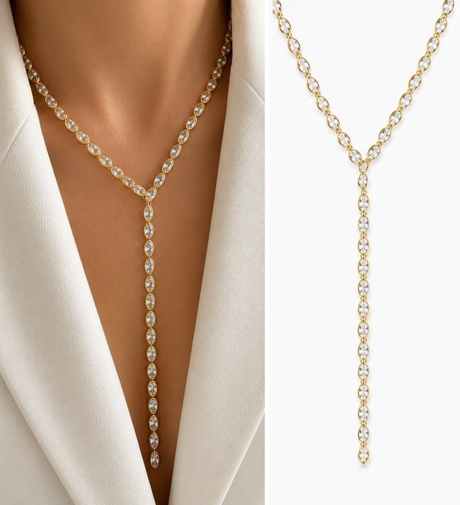 Luna Damla Taşlı Y Model Gold Kolye
