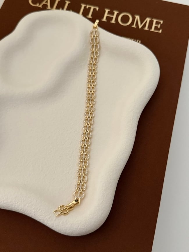 Luna Zirkon Taşlı Gold Zincir Bileklik