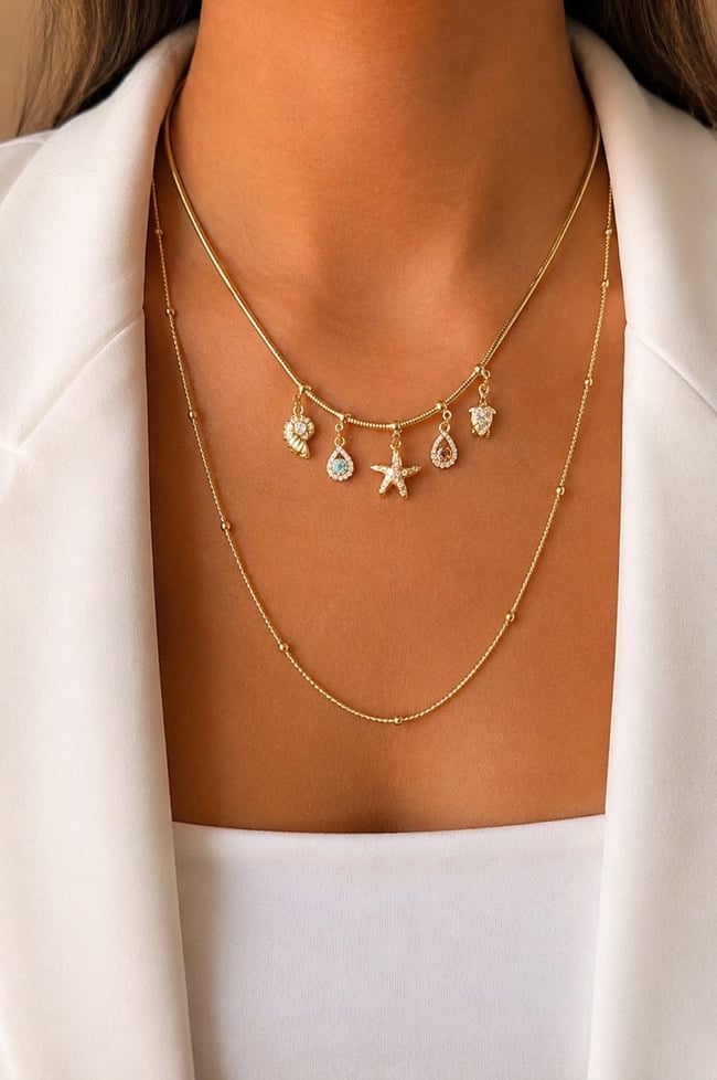 Maris Charm Yıldız ve Nazar Figürlü Katmanlı  Kolye