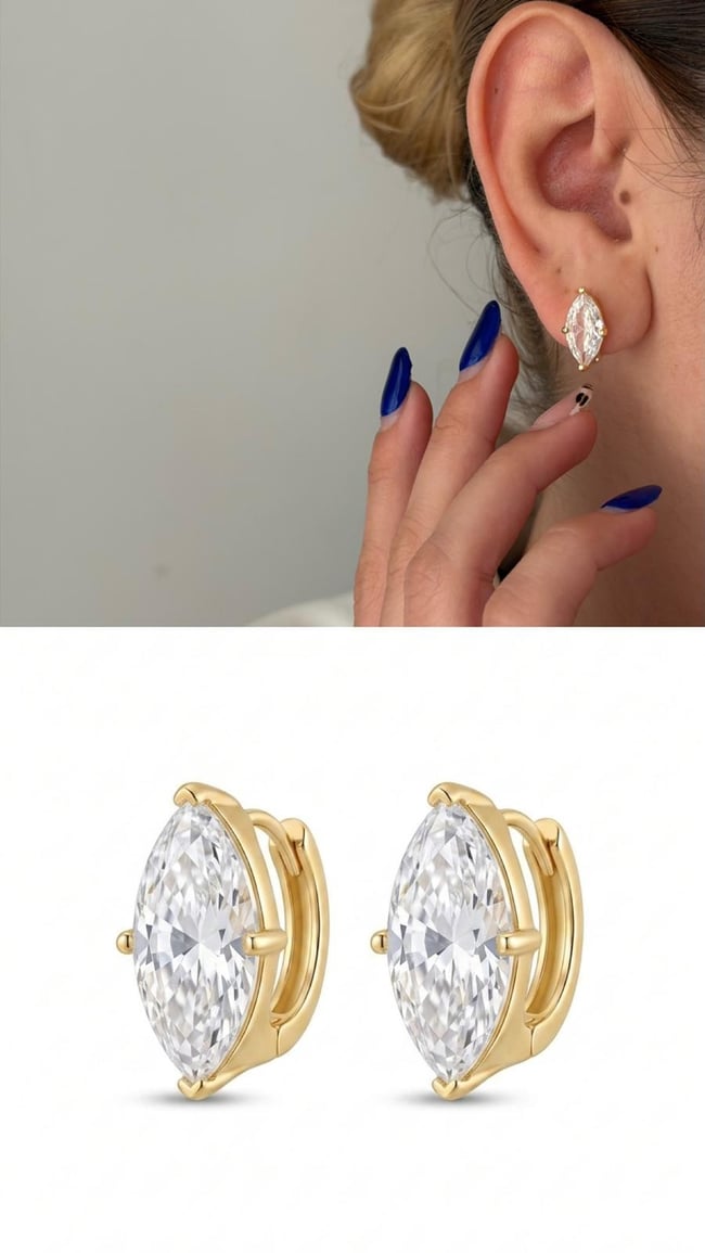 Marquise Zirkon Taşlı Gold Küpe