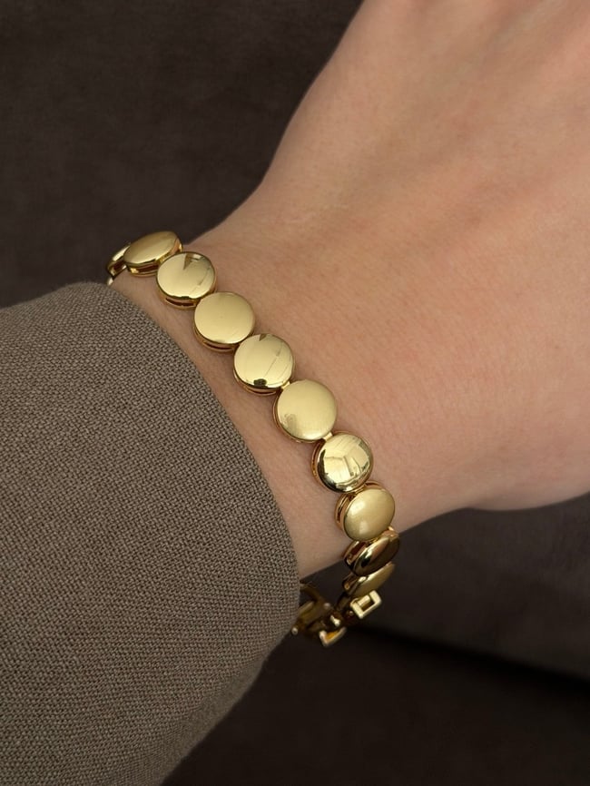Minimal Yuvarlak Plaka Gold Bileklik