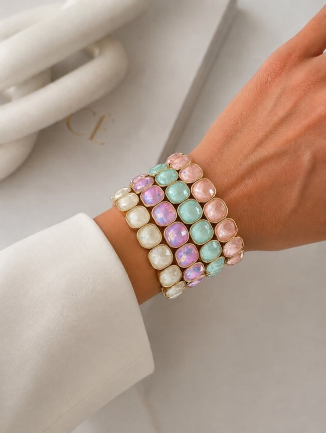 Pastel Aurora Kare Taşlı Bileklik