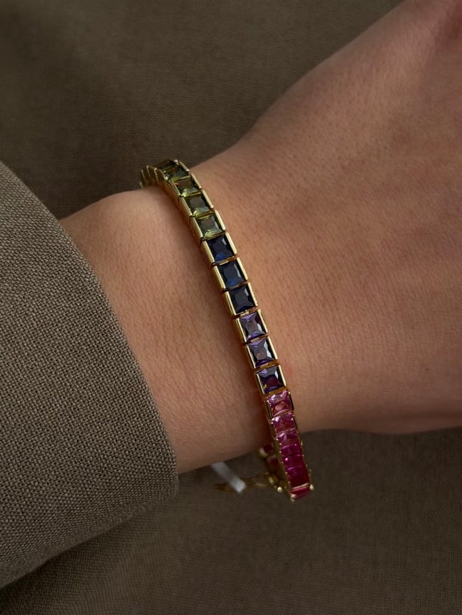Rainbow Baget Taşlı Gold Su Yolu Bileklik