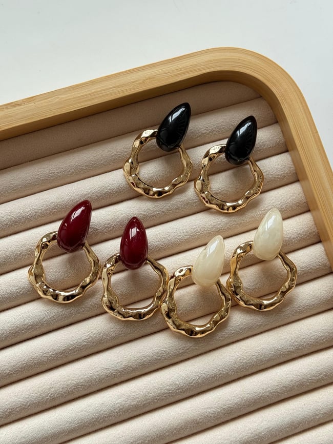 Renkli Damla Taşlı Gold Halka Küpe