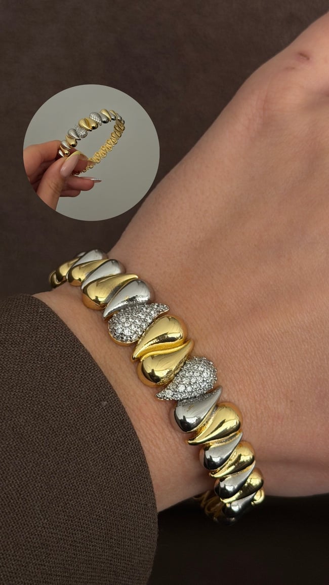 Twist Glow Gold & Silver Kadın Bileklik kelepçe