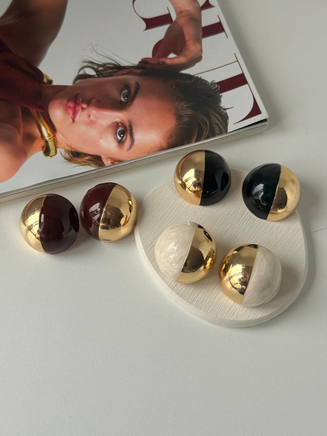 Vintage Gold Marble Büyük Kadın Küpe