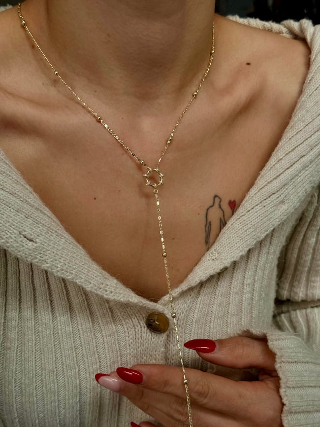 Yıldız Çerçeveli Zirkon Taşlı Y Model Altın Kaplama Kolye