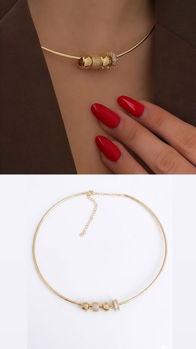 Zarif Altın Charm Detaylı Choker Kadın Kolye