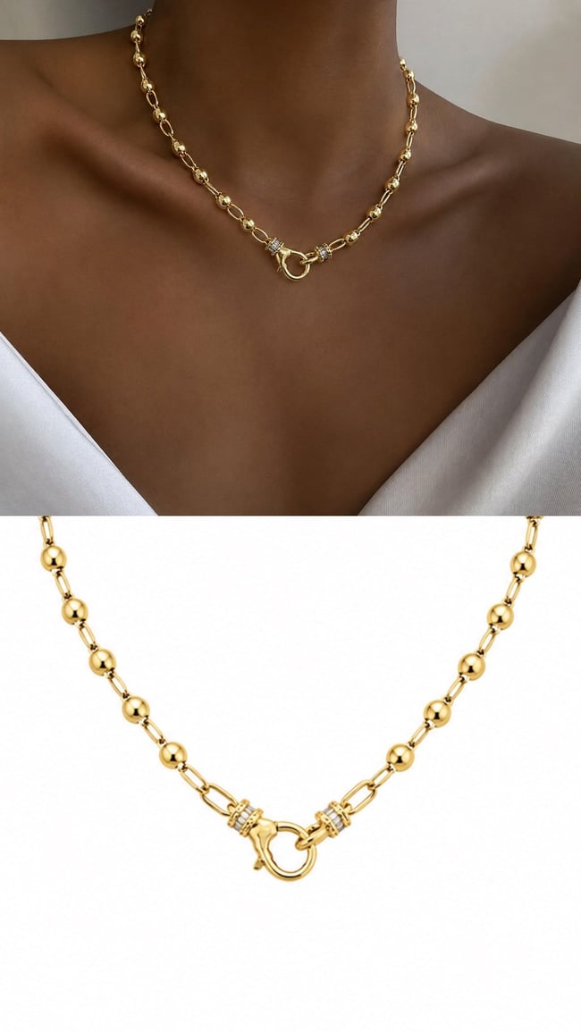Zirkon Detaylı Gold Top Zincir Kilit Kolye