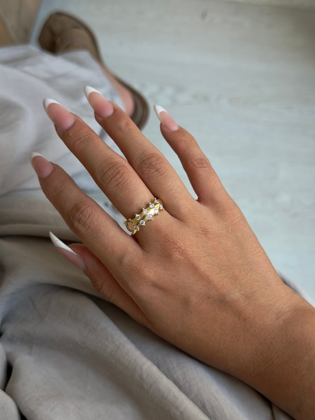 Zirkon Taşlı Gold Katmanlı Yüzük