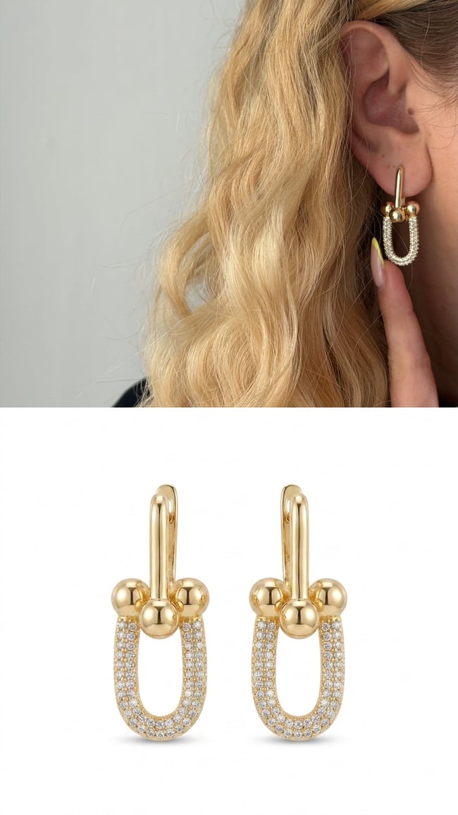 Zirkon Taşlı Gold Kilit Küpe