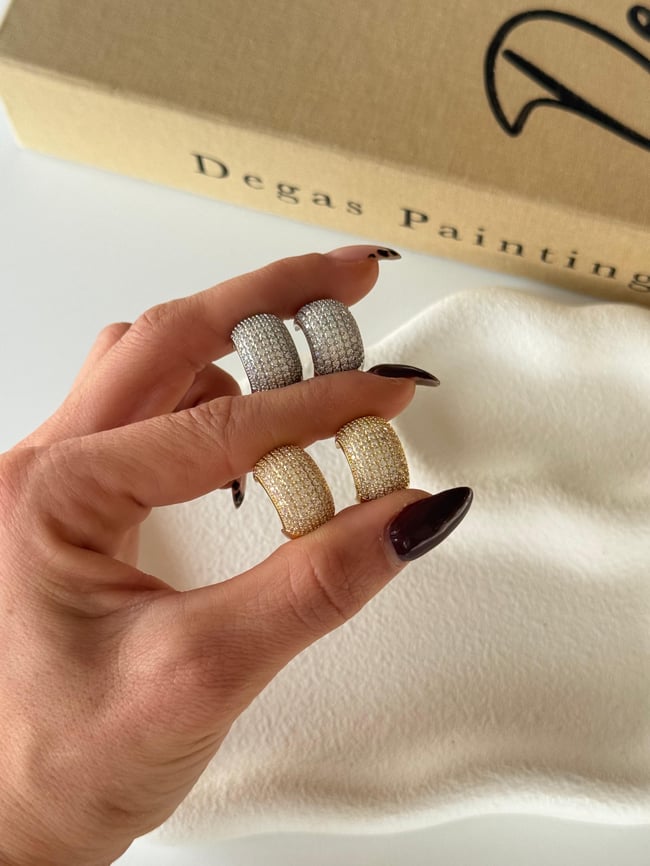Zirkon Taşlı Gold & Silver Kalın Halka Kadın Küpe