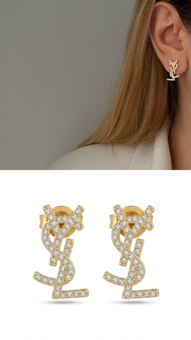 Zirkon Taşlı Monogram Küpe