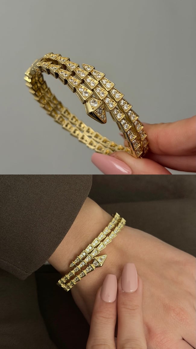 Zirva Gold Taşlı Kelepçe Kadın Bileklik