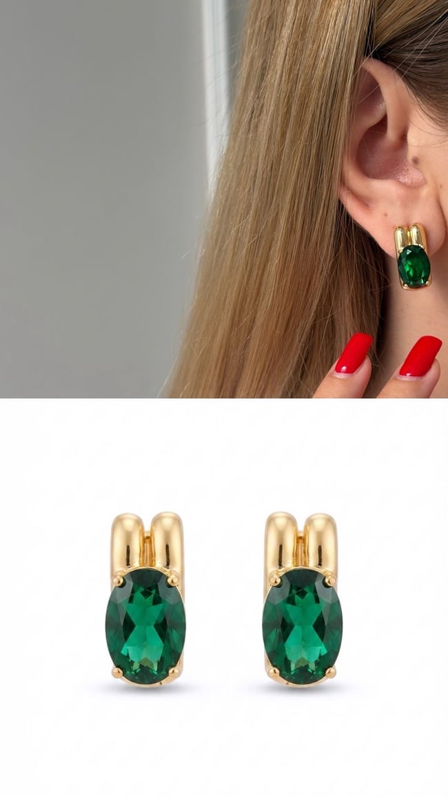 Zümrüt Yeşili Taşlı Gold Küpe