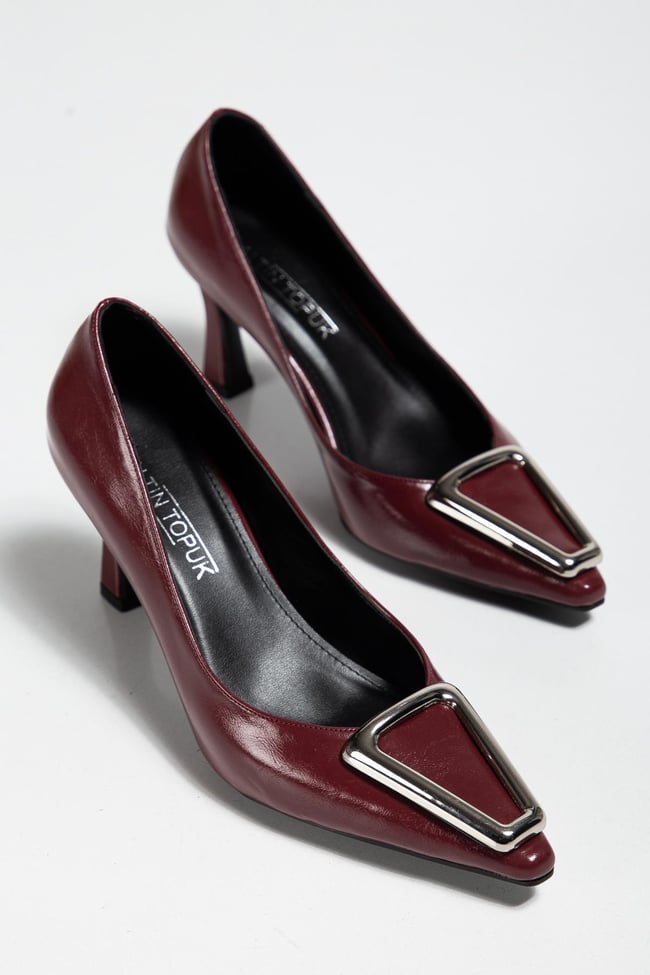 Bordo Kadın Toka Detaylı Topuklu Ayakkabı Stiletto