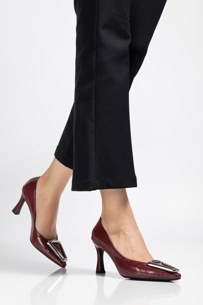Bordo Kadın Toka Detaylı Topuklu Ayakkabı Stiletto