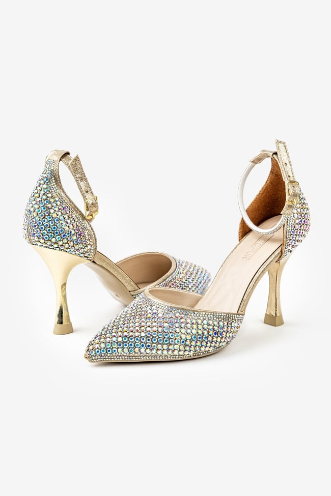 Kadın Altın Topuklu Stiletto Abiye Ayakkabı – Düğün & Davet