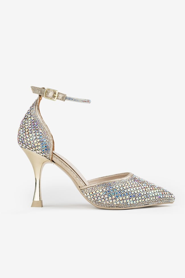 Kadın Altın Topuklu Stiletto Abiye Ayakkabı – Düğün & Davet