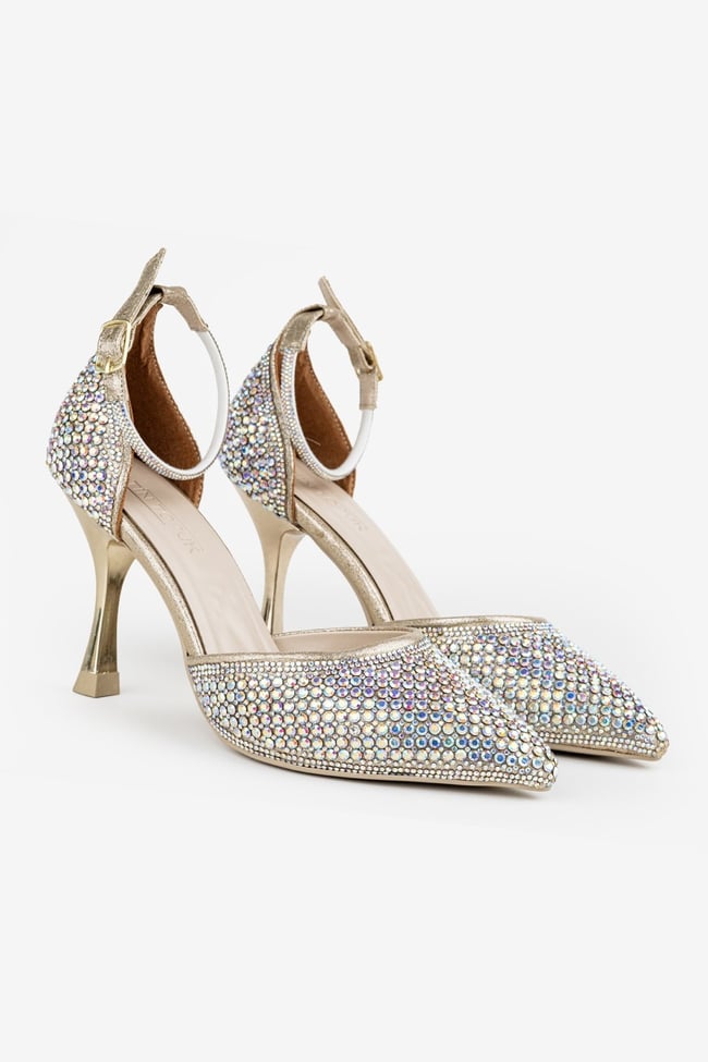 Kadın Altın Topuklu Stiletto Abiye Ayakkabı – Düğün & Davet