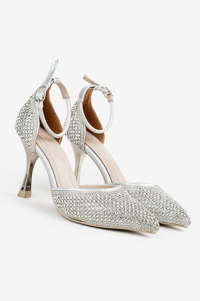 Kadın Gümüş Topuklu Stiletto Abiye Ayakkabı – Düğün & Davet