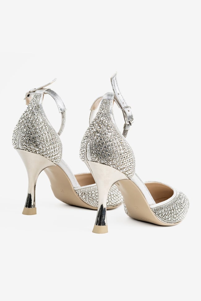 Kadın Gümüş Topuklu Stiletto Abiye Ayakkabı – Düğün & Davet