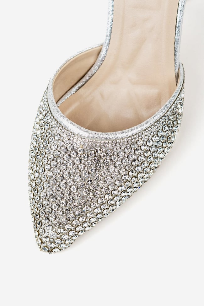 Kadın Gümüş Topuklu Stiletto Abiye Ayakkabı – Düğün & Davet