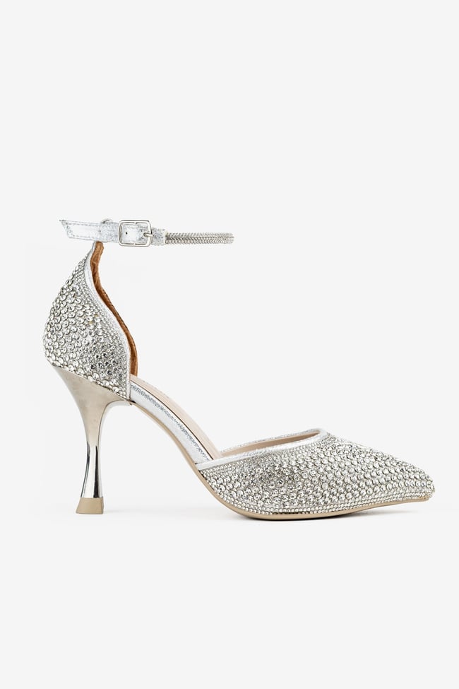 Kadın Gümüş Topuklu Stiletto Abiye Ayakkabı – Düğün & Davet