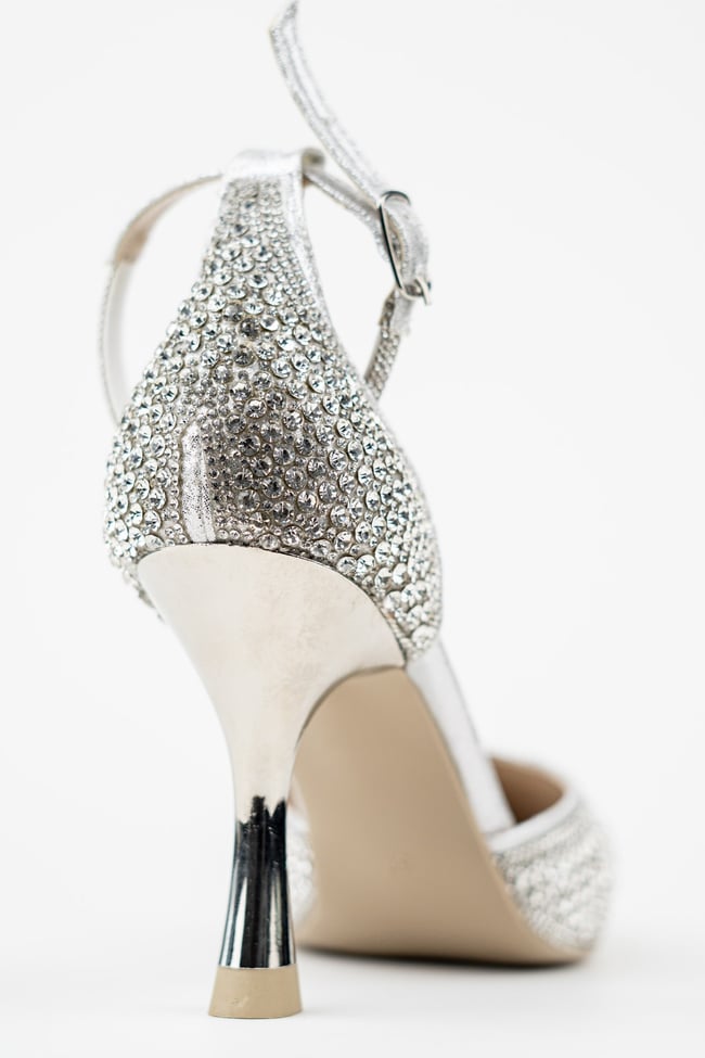 Kadın Gümüş Topuklu Stiletto Abiye Ayakkabı – Düğün & Davet