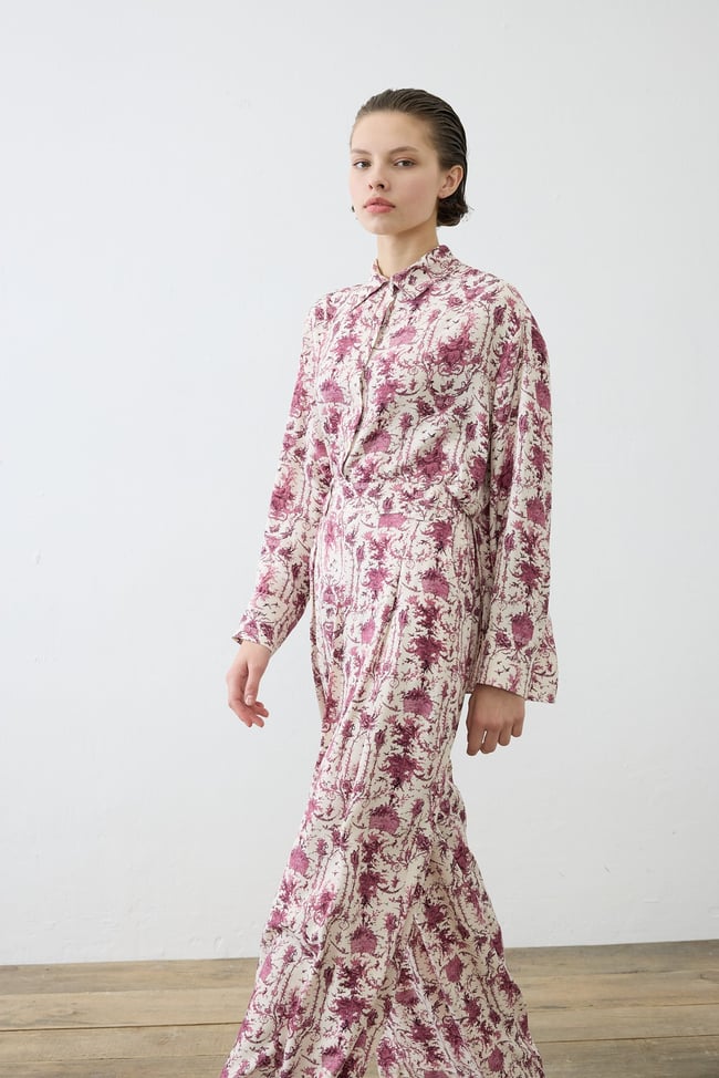 BLANC DESENLİ RAYON VİSKON PİLELİ PANTOLONLU TAKIM
