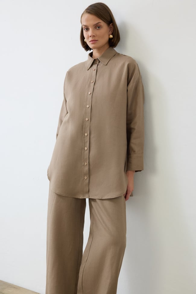 NATURAL %100 KETEN PANTOLONLU TAKIM