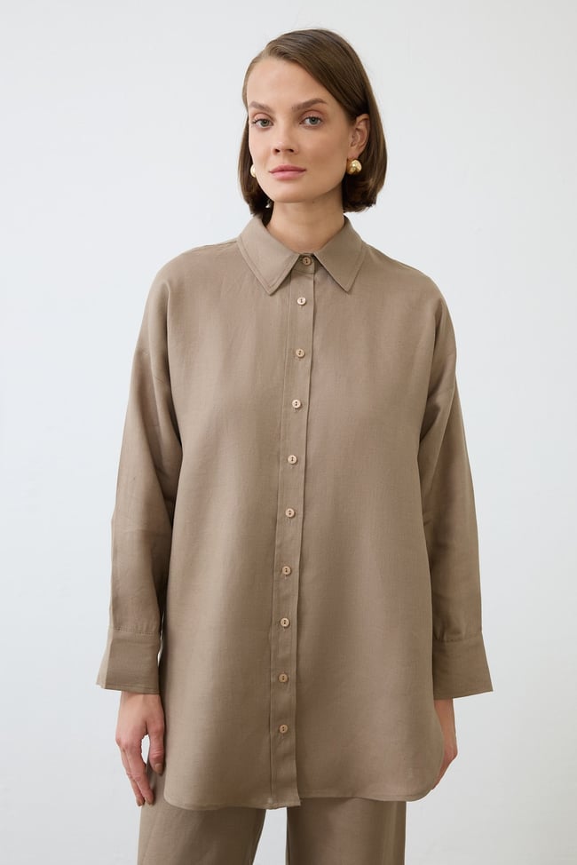 NATURAL %100 KETEN PANTOLONLU TAKIM