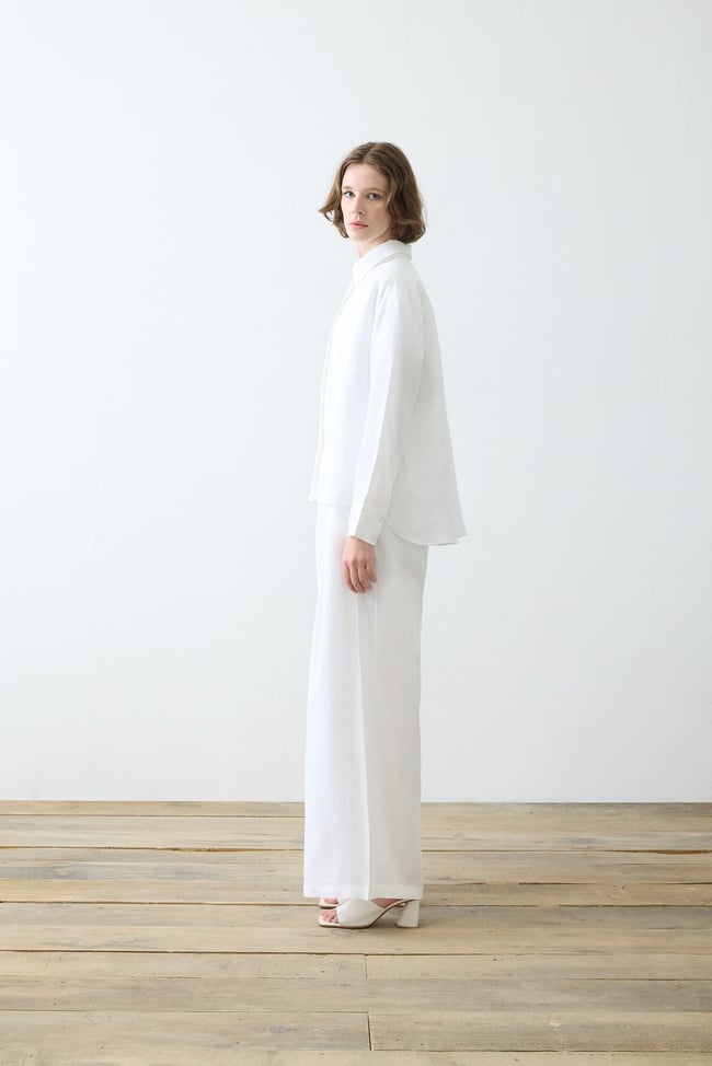 NATURAL %100 KETEN PİLE DETAYLI PANTOLON TAKIM
