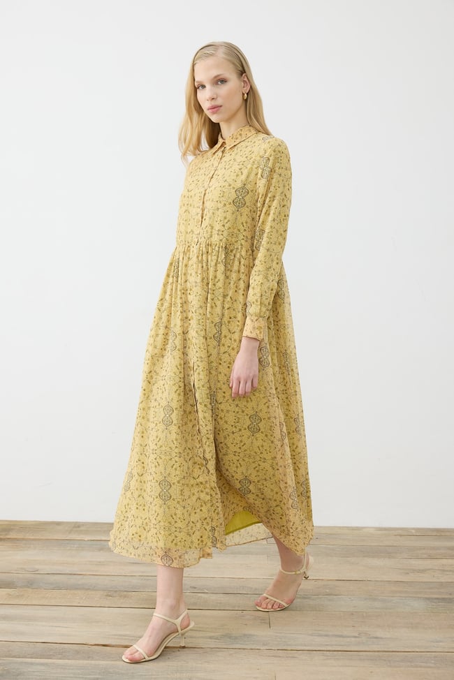 SPRİNG DESENLİ ŞİFON GÖMLEK ELBİSE